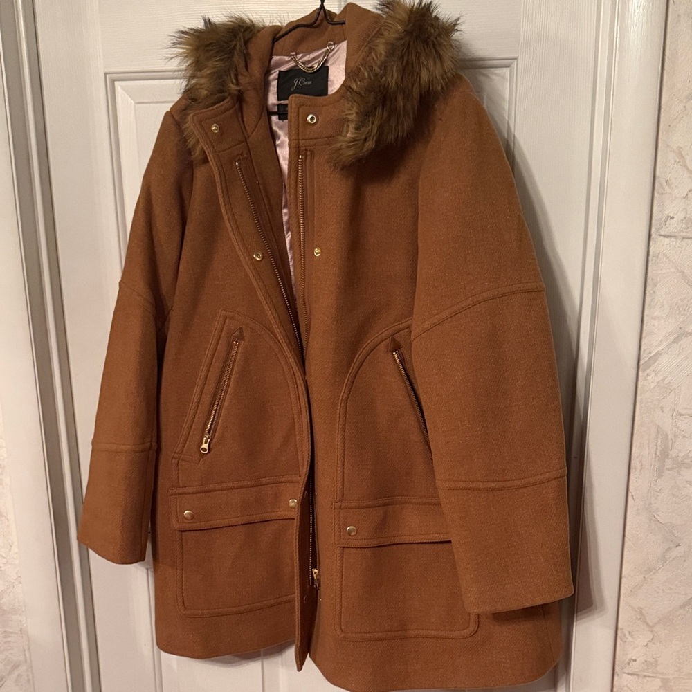 J. Crew Tan Fur-Trimmed Utility Jacket